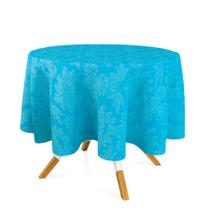 Toalha de Mesa Redonda em Tecido Jacquard Azul Frozen Medalhão Tradicional