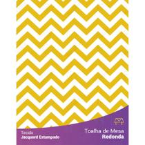 Toalha de Mesa Redonda em Tecido Jacquard Estampado Chevron Amarelo