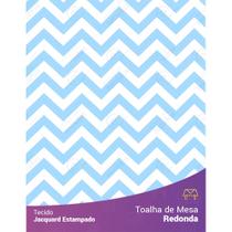 Toalha de Mesa Redonda em Tecido Jacquard Estampado Chevron Azul Bebê