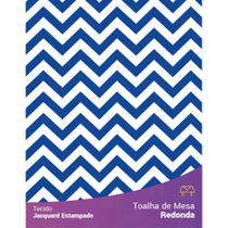 Toalha de Mesa Redonda em Tecido Jacquard Estampado Chevron Azul Royal
