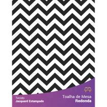 Toalha de Mesa Redonda em Tecido Jacquard Estampado Chevron Preto