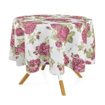 Toalha de Mesa Redonda em Tecido Jacquard Estampado Floral Vermelho