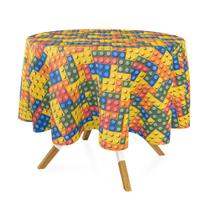 Toalha de Mesa Redonda em Tecido Jacquard Estampado Lego