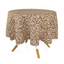 Toalha de Mesa Redonda em Tecido Jacquard Estampado Muro Inglês Folhas Secas Toalha de Mesa Redonda em Tecido Jacquard Estampado Muro Inglês Folhas Secas