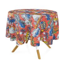 Toalha de Mesa Redonda em Tecido Jacquard Estampado Super Heróis Vermelho