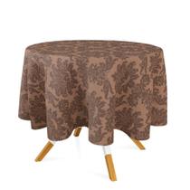 Toalha de Mesa Redonda em Tecido Jacquard Marrom Antigo Medalhão Tradicional