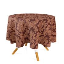 Toalha de Mesa Redonda em Tecido Jacquard Marsala e Bege Medalhão Tradicional