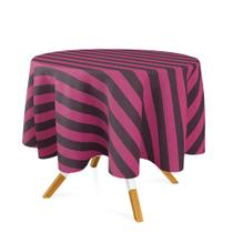 Toalha de Mesa Redonda em Tecido Jacquard Pink e Preto Listrado Tradicional