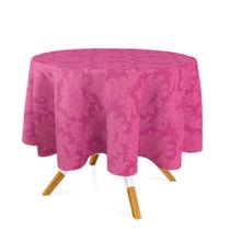 Toalha de Mesa Redonda em Tecido Jacquard Pink Medalhão Tradicional