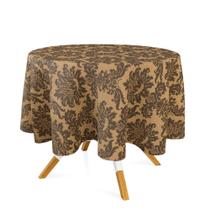 Toalha de Mesa Redonda em Tecido Jacquard Preto e Dourado Medalhão Tradicional