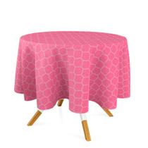 Toalha de Mesa Redonda em Tecido Jacquard Rosa Pink Chiclete Geométrico Tradicional