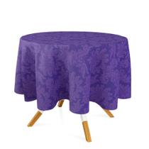 Toalha de Mesa Redonda em Tecido Jacquard Roxo Medalhão Tradicional