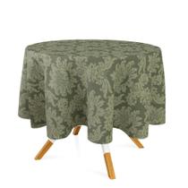 Toalha de Mesa Redonda em Tecido Jacquard Verde Musgo Medalhão Tradicional