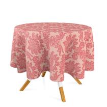 Toalha de Mesa Redonda em Tecido Jacquard Vermelho com Dourado Medalhão Tradicional