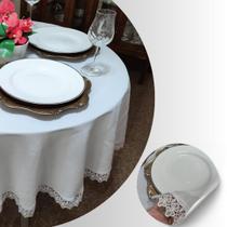 Toalha de mesa redonda maquinetado luxo 1,55 mt varias cores cor:branco