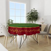 Toalha De Mesa Redonda Natal vermelho verde e dourado flocos de neve - 140x140cm