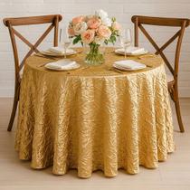 Toalha de Mesa Redonda para Buffet em Cetim Amassado Dourado