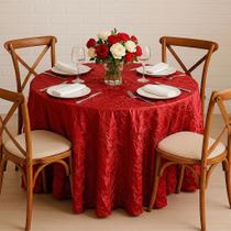 Toalha de Mesa Redonda para Buffet em Cetim Amassado Vermelho