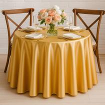 Toalha de Mesa Redonda para Buffet em Cetim Dourado