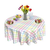 Toalha de Mesa Redonda SuQKXCo 152 cm Impermeável Xadrez de Páscoa
