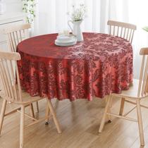 Toalha De Mesa Redonda Vermelho e Preto Medalhão 4 Lugares