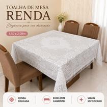 Toalha de Mesa Renda Estampada 4 a 6 Lugares Retangular 1,50x2,00m Mesa Posta de Luxo Cor:Branca Toalha de Mesa Renda Estampada 4 a 6 Lugares Retangular 1,50x2,00m Mesa Posta de Luxo Cor:Branca