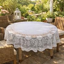 Toalha de Mesa Rendada Branca Redonda 4 Lugares Uvas Toalha de Mesa Rendada Branca Redonda 4 Lugares Uvas