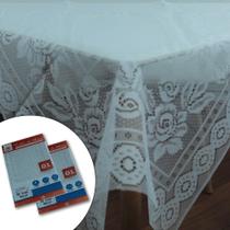 Toalha de mesa rendada em tecido redonda 80x80 branca floral -COM00430623