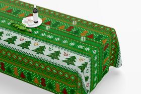 Toalha De Mesa Retangular 10 Lugares Tecido Oxford Árvores de Natal Textura Bordado Verde TLD03 - 320x140cm