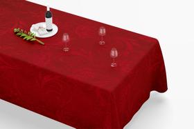 Toalha De Mesa Retangular 10 Lugares Tecido Oxford Flores Textura Vermelho TLZ02 - 320x140cm