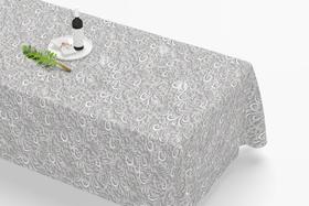 Toalha De Mesa Retangular 12 Lugares Tecido Oxford Arabesco Cinza Prateado TLZ04 - 300x110cm