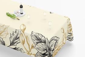 Toalha De Mesa Retangular 12 Lugares Tecido Oxford Flores Grandes Natal Bege e Preto TLZ14 - 300x110cm Toalha De Mesa Retangular 12 Lugares Tecido Oxford Flores Grandes Natal Bege e Preto TLZ14 - 300x110cm