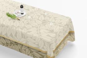 Toalha De Mesa Retangular 12 Lugares Tecido Oxford Folhagem Moldura TLZ11 - 300x110cm