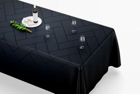 Toalha De Mesa Retangular 12 Lugares Tecido Oxford Geométrico Preto TLZ09- 300x110cm