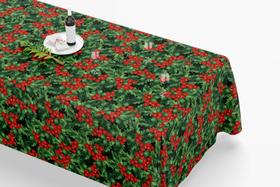 Toalha De Mesa Retangular 12 Lugares Tecido Oxford TLZ21 - Natalina folhas - 370x140cm