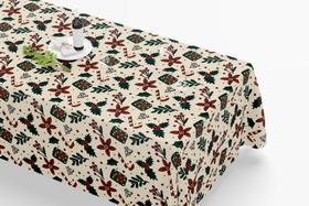 Toalha De Mesa Retangular 12 Lugares Tecido Oxford TLZ22 - Natal Flores e Bengalas - 300x110cm