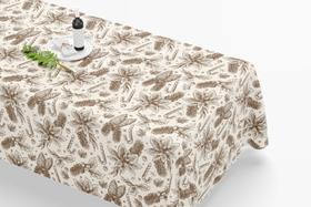 Toalha De Mesa Retangular 12 Lugares Tecido Oxford TLZ23 - Flores Elegantes Natal - 300x110cm