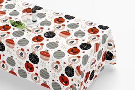 Toalha De Mesa Retangular 12 Lugares Tecido Oxford TLZ26 - Bolas de Natal Diversas - 300x110cm