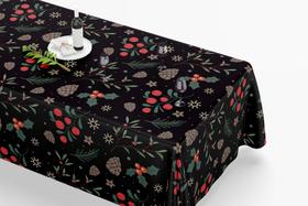 Toalha De Mesa Retangular 12 Lugares Tecido Oxford TLZ29 - Pinhas e Ramos Natal - 300x110cm