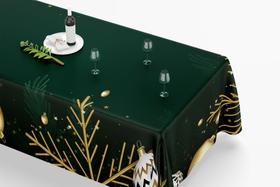 Toalha De Mesa Retangular 12 Lugares Tecido Oxford TLZ30 - Natal Verde e Dourado Flocos - 300x110cm - Fabrika de Festa