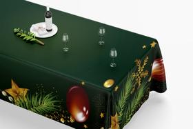 Toalha De Mesa Retangular 12 Lugares Tecido Oxford TLZ32 - Natal Objetos Verde - 300x110cm