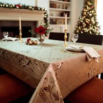 Toalha de Mesa Retangular 140x220 Natal Dourada PVC Plástico