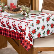 Toalha de Mesa Retangular 2,20m x 1,40m 6 Lugares Avulsa Estampada Natalina - Decoração Natal Fim de Ano Cozinha Sala Jantar Ceia Festas