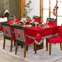 Toalha de Mesa Retangular 2,20m x 1,50m 6 Lugares Avulsa Bordada Natalina Boneco de Neve Vermelho - Decoração Cozinha Jantar Natal Fim de Ano Ceia