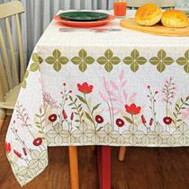 Toalha de Mesa Retangular 6 Lugares Estampada Floral Ramos Delicados Jardineira 140x210