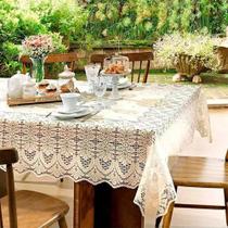 Toalha De Mesa Retangular 6 Lugares Renda Clássica Marfim Arabesco 1,50x2,20m