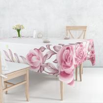 Toalha De Mesa Retangular 6 Lugares Tecido Oxford Aquarela Flores Tons de Marsala - 220x140cm Toalha De Mesa Retangular 6 Lugares Tecido Oxford Aquarela Flores Tons de Marsala - 220x140cm