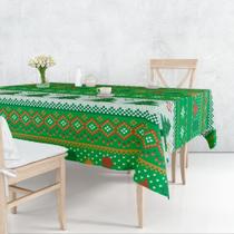 Toalha De Mesa Retangular 6 Lugares Tecido Oxford Árvores de Natal Textura Bordado Verde - 220x140cm