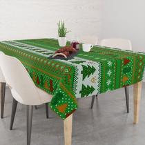 Toalha De Mesa Retangular 6 Lugares Tecido Oxford Árvores de Natal Textura Bordado Verde TSL04 - 220x140cm