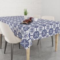 Toalha De Mesa Retangular 6 Lugares Tecido Oxford Azulejo Ornamento Azul TLS26 - 220x140cm